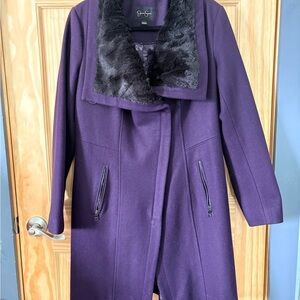 Jessica Simpson Purple Wool Coat with Black Faux-Fur Collar